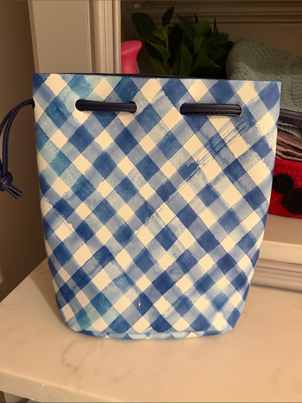 Blue Plaid Drawstring Women’s Bag